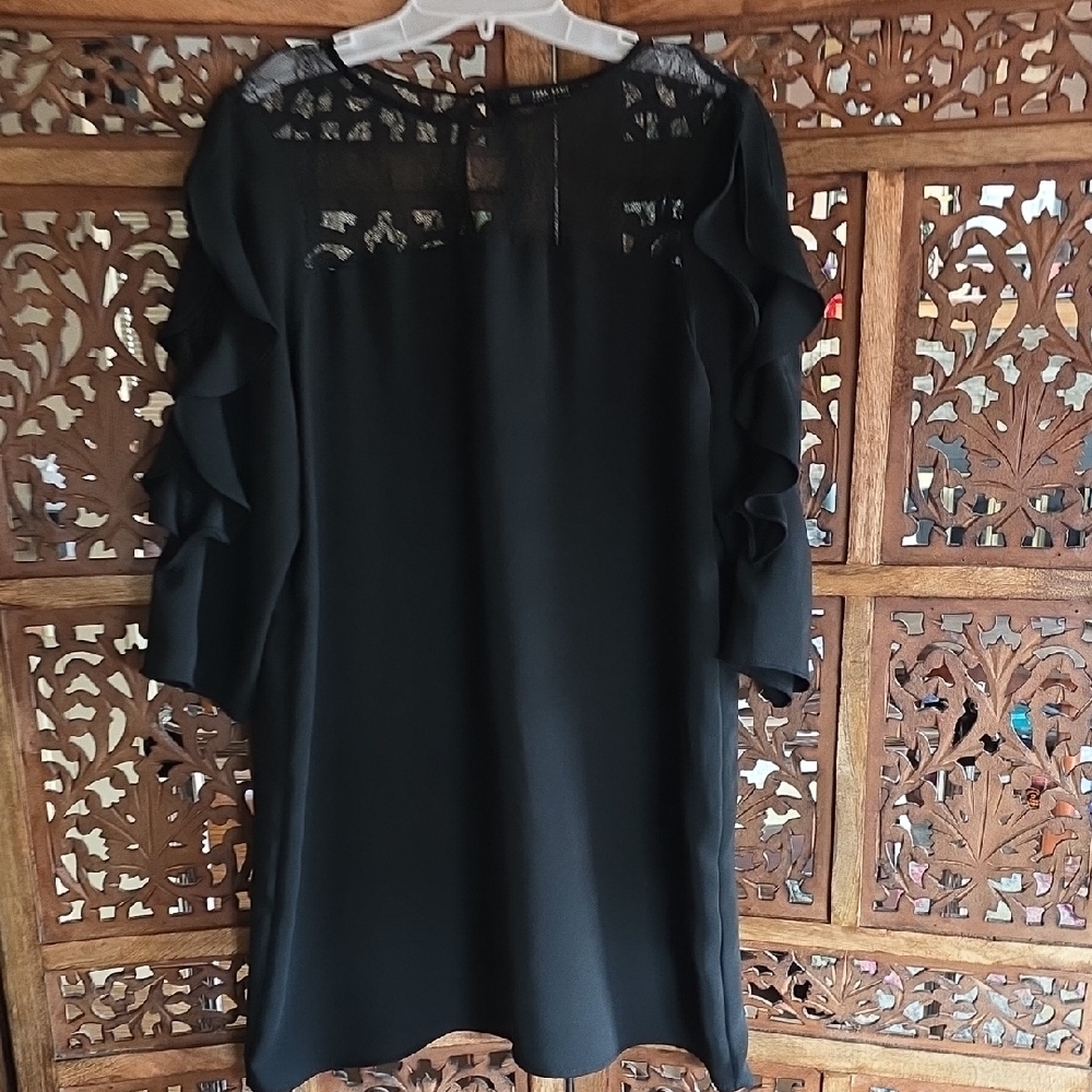 Zara Black Midi Dress with Ruffle Sleeves